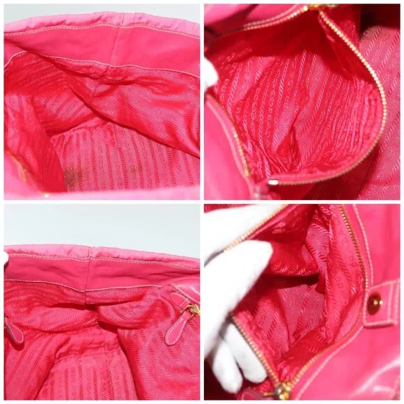 PRADA Hand Bag Nylon Pink Gold Auth